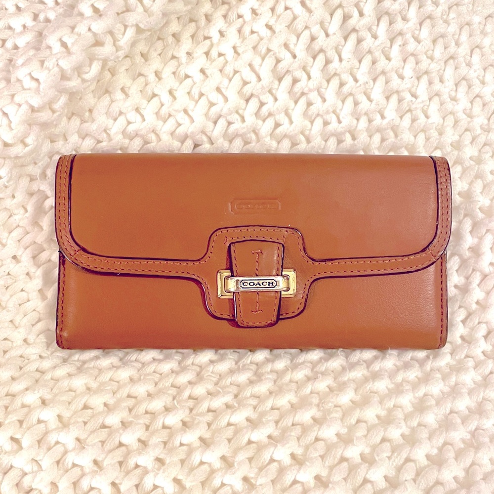 Coach Large Cognac Leather Gold Hardware Wallet with 8 card slots
